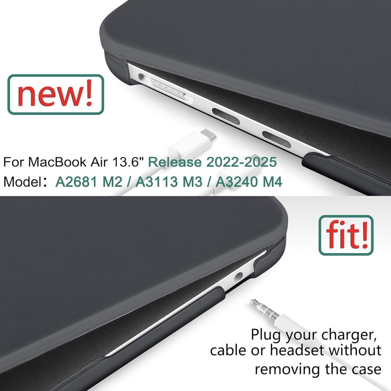 DONGKE Compatible with MacBook Air 13.6 inch Case M4 M3 M2 2025 2024 2023 2022 A3240 A3113 A2681, Plastic Hard Shell & Keyboard Cover for MacBook Air M4 13 inch Case, Matte Black - Image 2